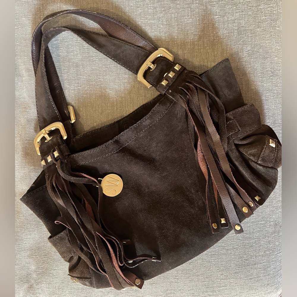 Stuart Weitzman Dark Brown Suede Fringe Shoulder Bag
